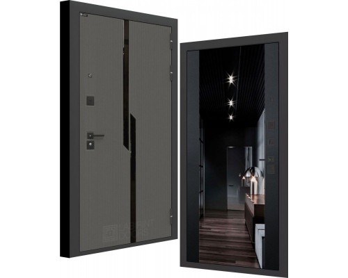 Входная металлическая дверь КАРБОН - Зеркало Максимум с тонировкой - Черный кварц